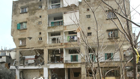 Destruction d'un immeuble à Nabatiyé après une frappe israélienne le 14 février.