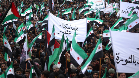 Manifestation à Idlib pour le treizième anniversaire du début de la révolte contre le pouvoir de Damas.