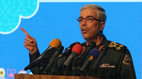 Le chef d'état-major des forces armées iraniennes, le général Mohammad Bagheri,  lors d'une conférence à Téhéran, le 23 février 2021 (photo d'illustration).