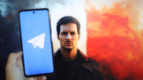 Logo de Telegram et image de Pavel Dourov, image créée avec l'aide de l'IA