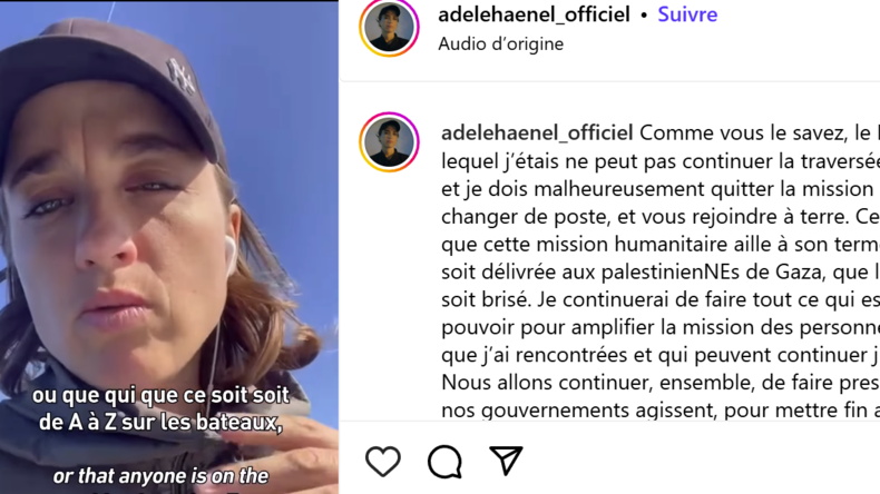 Flottille Global Sumud : une panne moteur oblige Adèle Haenel à débarquer