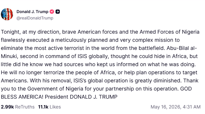 Nigeria : Washington et Abuja annoncent la mort du numéro deux de l’État islamique