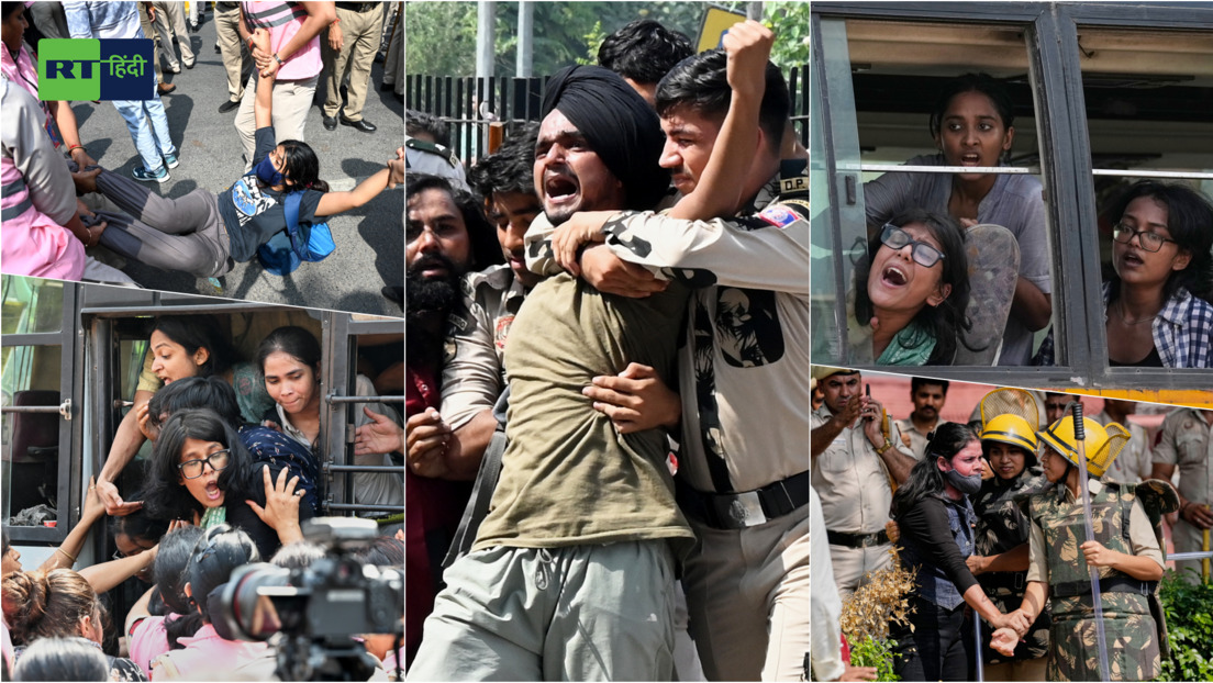 जंतर मंतर से पहले ही प्रदर्शन पर पुलिस का एक्शन, तस्वीरों में देखें ताजा हाल