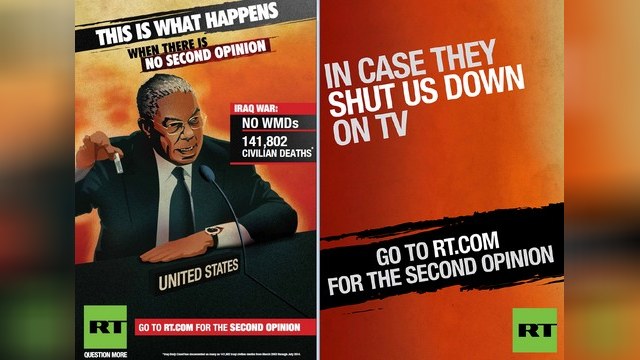 Новая рекламная кампания Russia Today содержит предположение, что канал мог бы предотвратить войну в Ираке
