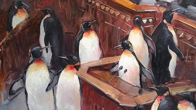 Шаурма и пингвины в Раде: офис Зеленского украсили современными картинами