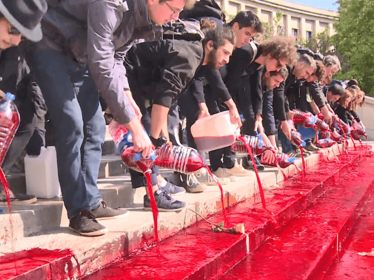 Экоактивисты разлили в центре Парижа 300 литров крови (видео)