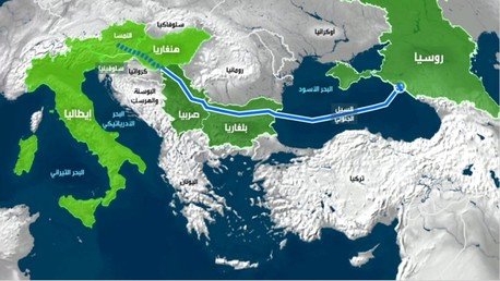 خريطة لخط سير أنابيب نقل الغاز الروسي إلى أوروبا عبر قاع البحر الأسود 