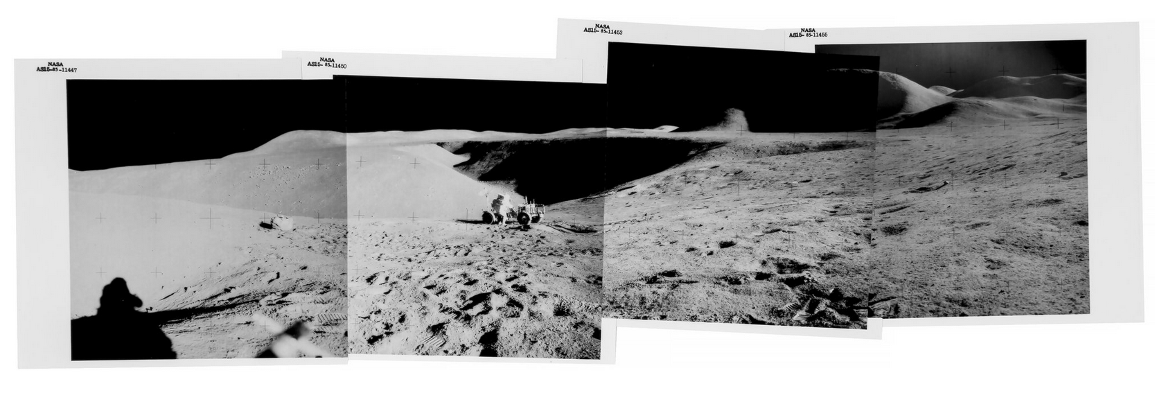 صور لمناظر قمرية التقطها رواد الفضاء أثناء بعثة أبولو الـ17بواسطة كاميرات مركبة في صدور بدلاتهم