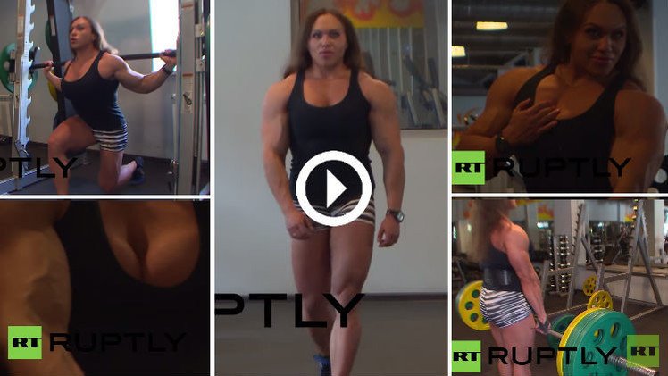 (فيديو) رباعة روسية تتحدى الرجال بقوة عضلاتها