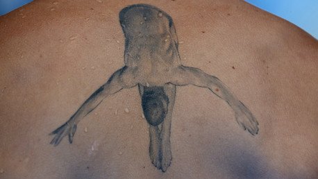 وشم غواص على ظهر السباح السويدي يسبر تولفيرز خلال بطولة العالم للسباحة في برشلونة 22 يوليو 2013