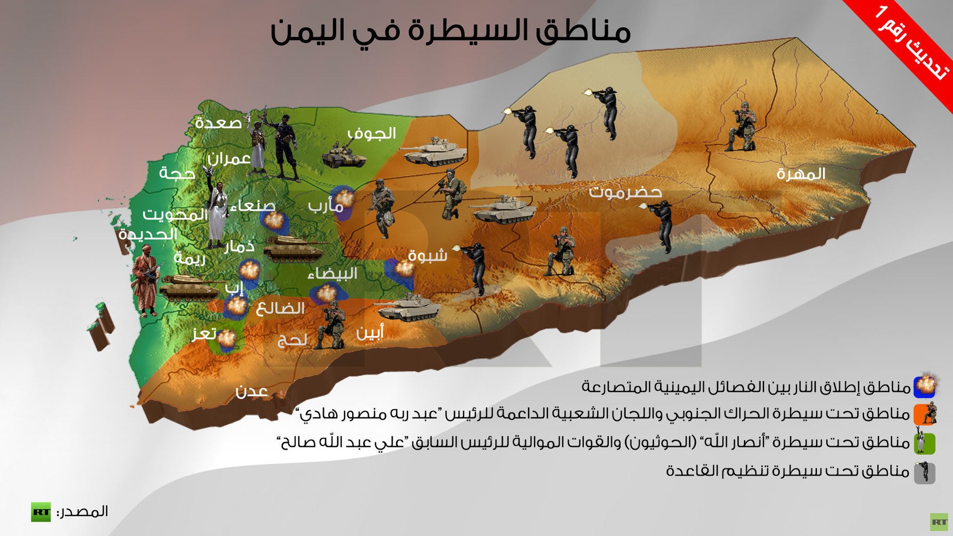  إنفوجرافيك: مناطق السيطرة في اليمن