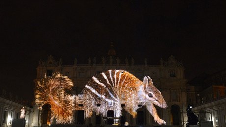 صورة أسقطت على واجهة قبة كاتدرائية القديس بطرس