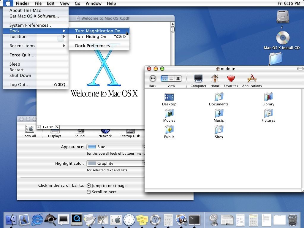 في عام2001 بدأ نظام تشغيل أبل في الظهور، ثم الإصدار OS X 10.0، والذي بدأ يشكل الأساس للنسخة الحالية من آي أو إس، التي تعمل عليها كافة أجهزة أبل، من آيفون وآيباد.