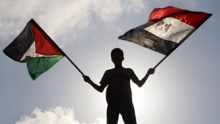 فتى يرفع العلمين المصري والفلسطيني