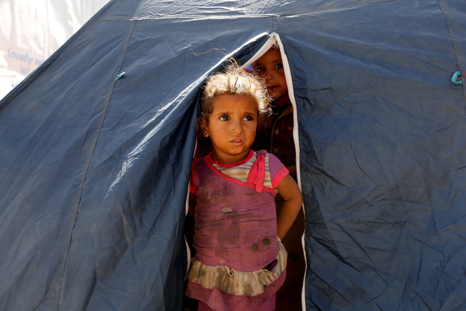 طفلة في مخيم للنازحين قرب صنعاء، يوم 24 مايو/أيار عام 2016