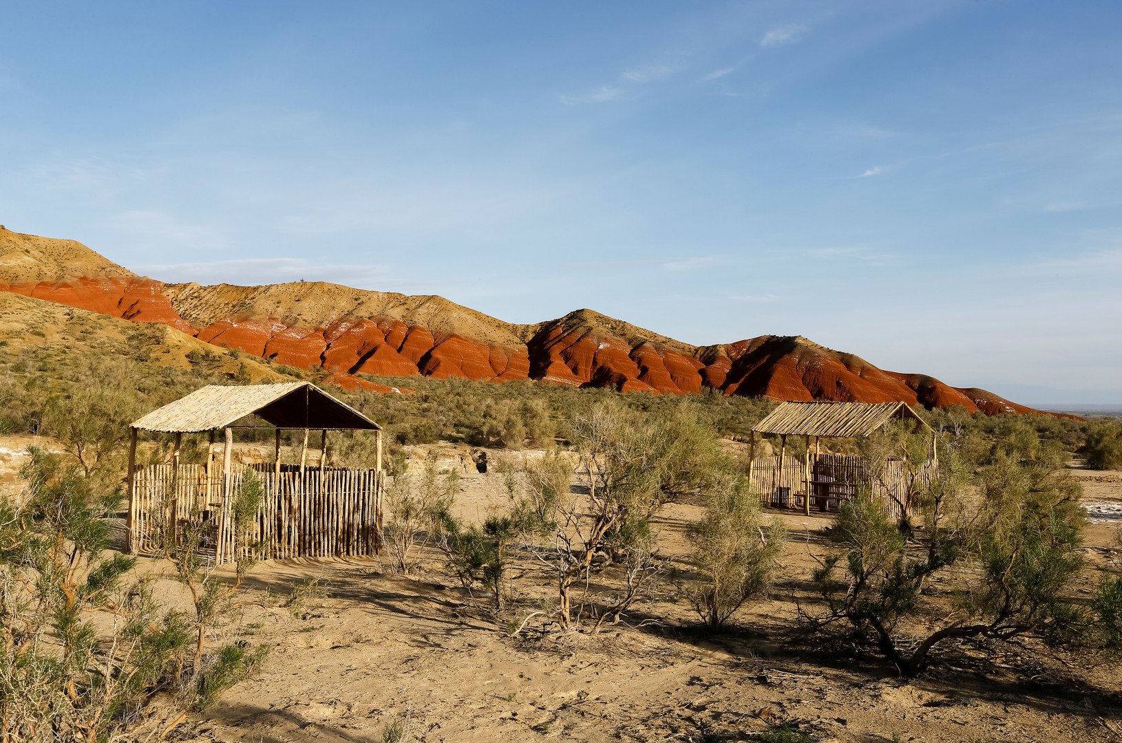 أكواخ صيفية تعتبر مقصدا للسياح في الحديقة الوطنية ألتين-إيمل بمنطقة ألماتي، كازخستان