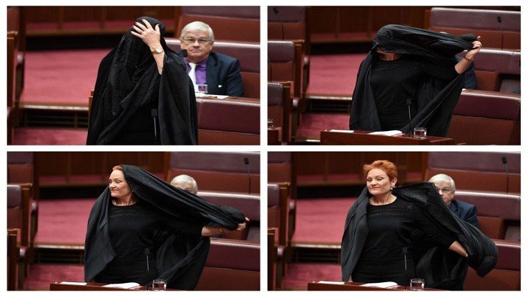 بالفيديو.. برلمانية أسترالية يمينية ترتدى البرقع في البرلمان 