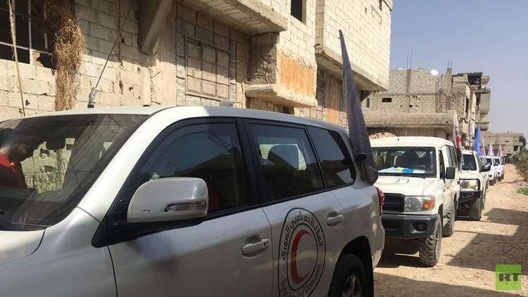 دخول قافلة مساعدات إنسانية إلى الغوطة الشرقية عبر معبر الوافدين