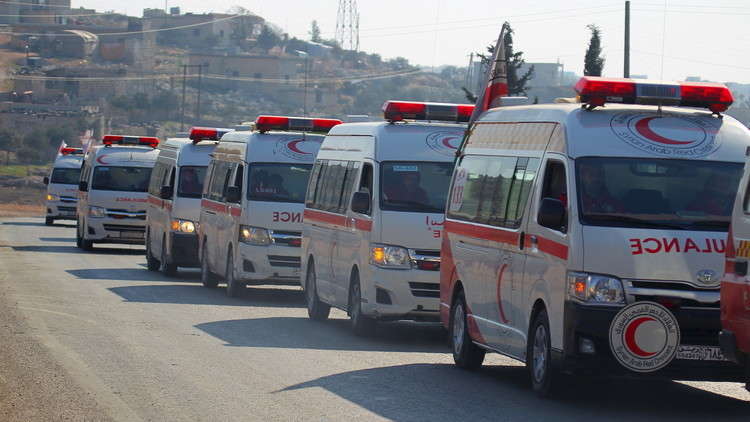 الدفاع الروسية: القافلة الإنسانية التابعة للهلال الأحمر تعود من الغوطة الشرقية