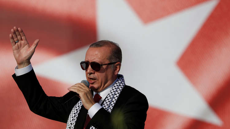 الرئيس التركي، رجب طيب أردوغان، خلال تجمع نصرة القدس في إسطنبول
