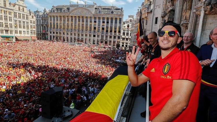 بالفيديو.. هازارد يقود احتفالات بلجيكا ببرونزية مونديال روسيا