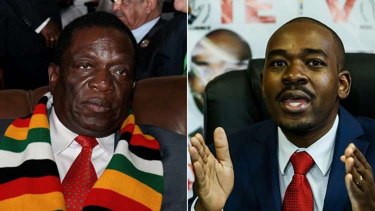 رئيس زيمبابوي إيمرسون منانغاغوا (اليسار) وزعيم المعارضة نيلسون تشاميسا