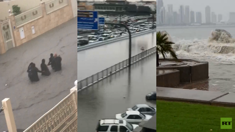 فيضانات غير مسبوقة في قطر ( فيديو)
