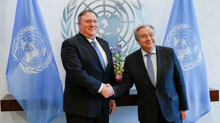 بومبيو يبحث أزمتي اليمن وفنزويلا مع غوتيريش 