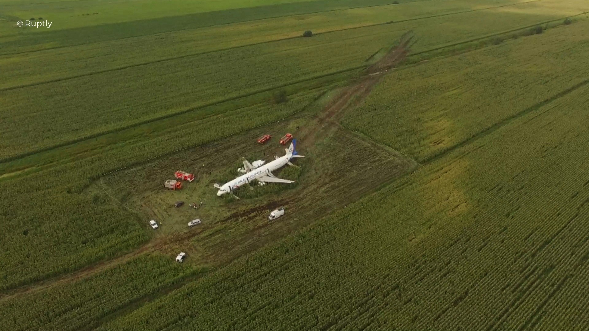 اللحظات الأولى لطائرة الركاب الروسية بعد هبوطها الاضطراري