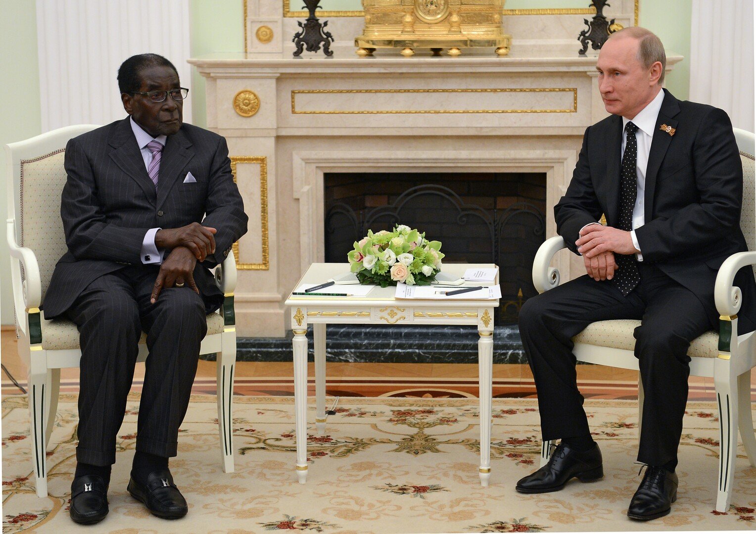 لقاء الرئيس الروسي فلاديمير بوتين ورئيس زيمبابوي روبرت موغابي في موسكو، 10 مايو 2015