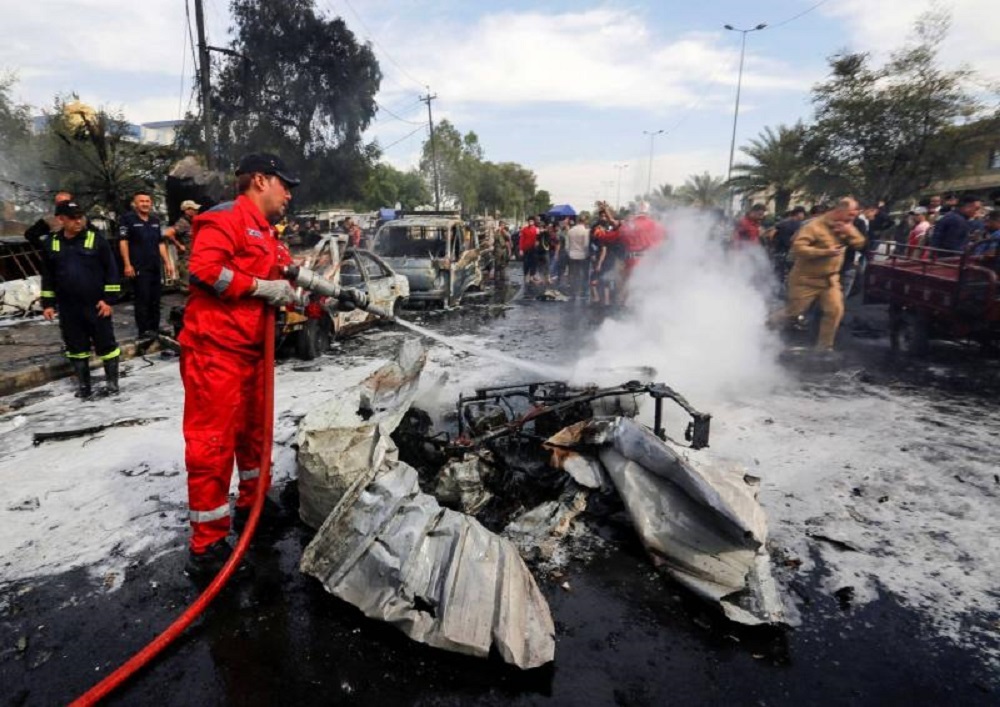 لحظة انفجار السيارة المحملة بالمتفجرات شرقي بغداد (فيديو)