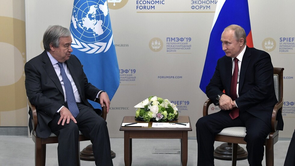 بوتين يبحث مع غوتيريش ضرورة وقف العنف بين الفلسطينيين والإسرائيليين وتحسين الظروف الإنسانية في سوريا