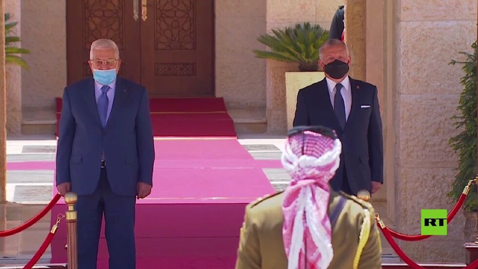 مراسم استقبال الرئيس الفلسطيني محمود عباس في قصر الحسينية بعمان