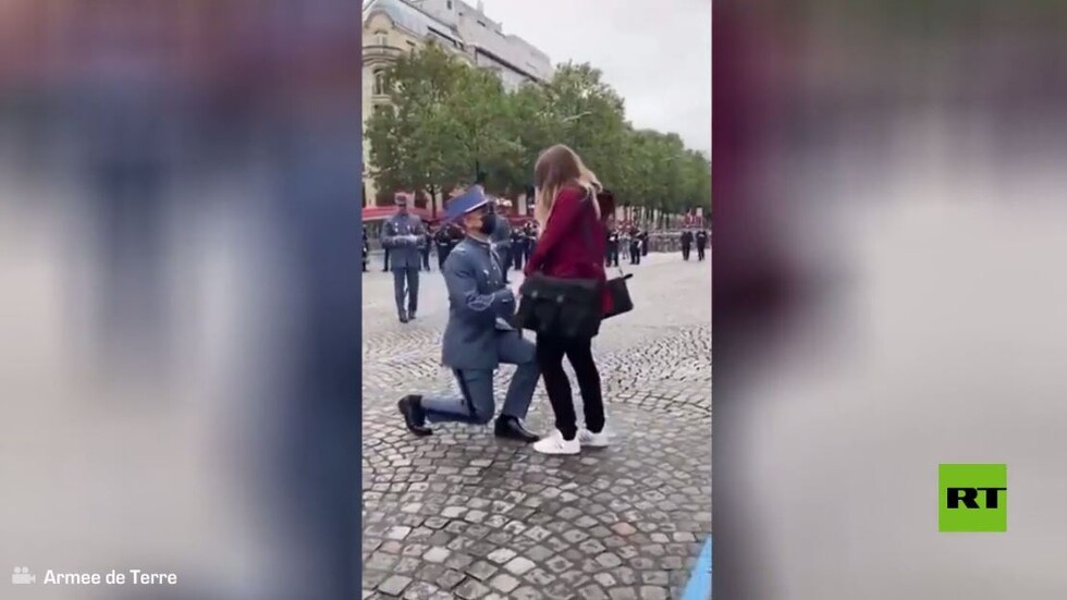 بالفيديو.. عرض زواج في الشانزلزيه قبل عرض يوم الباستيل بدقائق