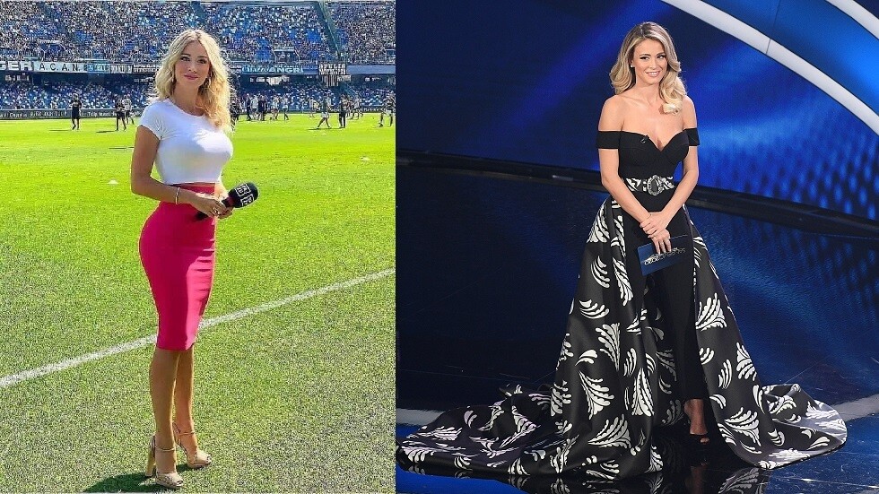 لوحة فنية جميلة.. للمذيعة الإيطالية الشقراء ليوتا وملعب ليفربول