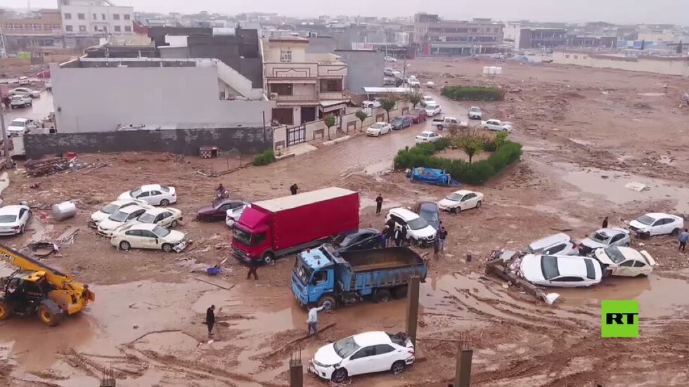 تصوير جوي للدمار الذي خلفته السيول في أربيل