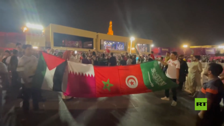 من قطر.. الاحتفالات بفوز المغرب بعدسة RT