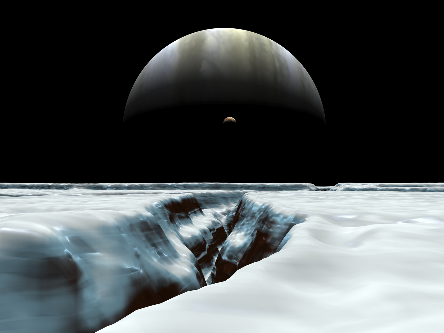 كوكب المشتري مع القمر البركاني آيو والقمر الجليدي أوروبا