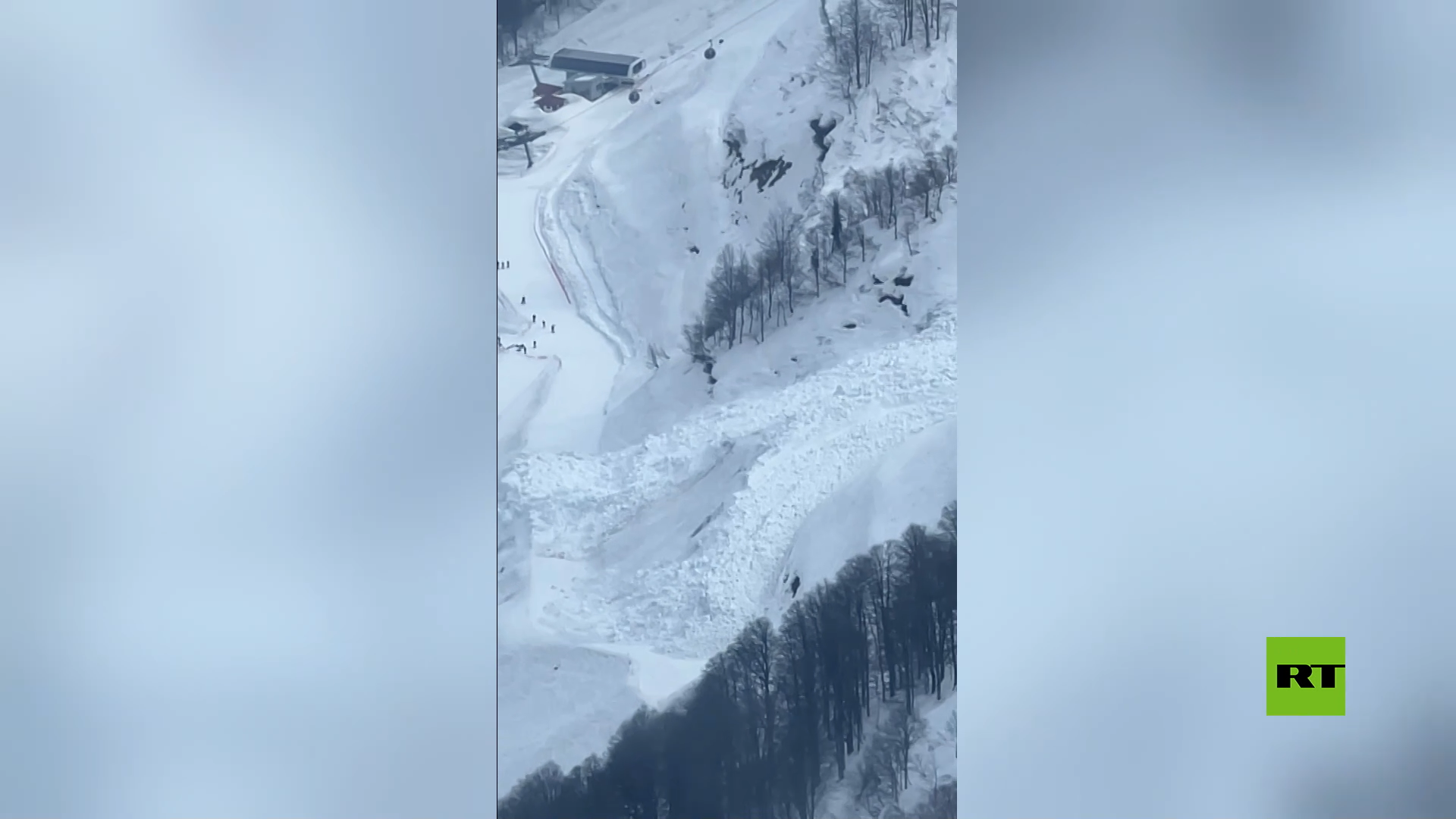 شاهد لحظة انهيار جليدي كبير بمنحدرات التزلج في سوتشي