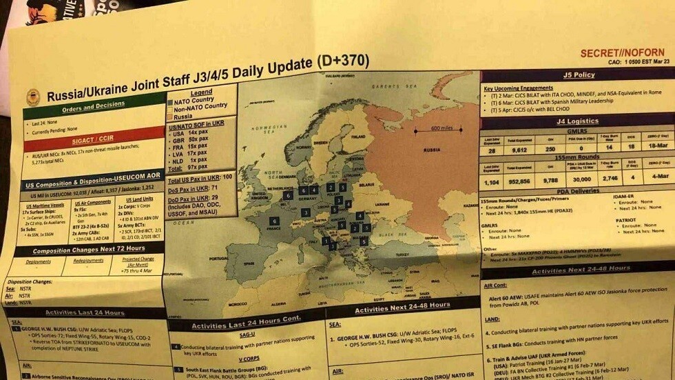 RT تنشر الوثائق السرية المسربة عن البنتاغون للهجوم الأوكراني المضاد
