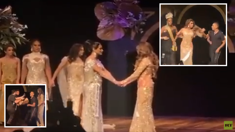 زوج غاضب يحطم تاج ملكة جمال المتحولين جنسيا في البرازيل على المنصة! (فيديو)