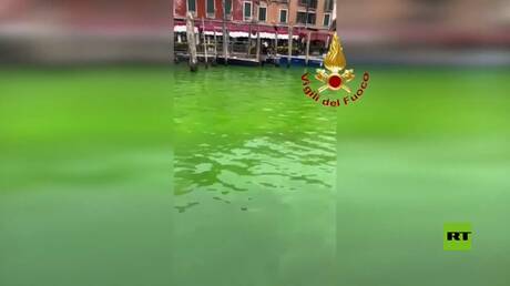 شاهد.. المياه في القناة الكبرى في البندقية تتحول إلى اللون الأخضر