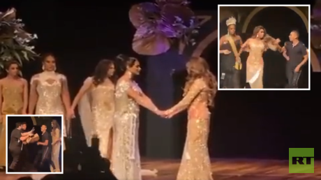زوج غاضب يحطم تاج ملكة جمال المتحولين جنسيا في البرازيل على المنصة! (فيديو)
