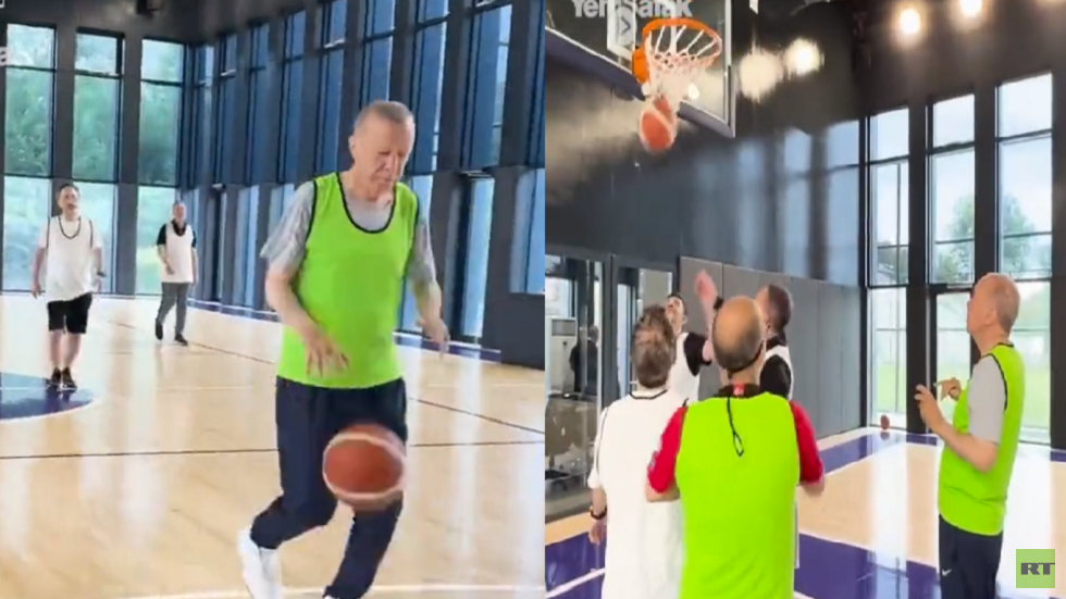 بالفيديو.. أردوغان يشارك في مباراة كرة سلة