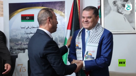 مشاهد لزيارة الدبيبة للسفارة الفلسطينية في طرابلس