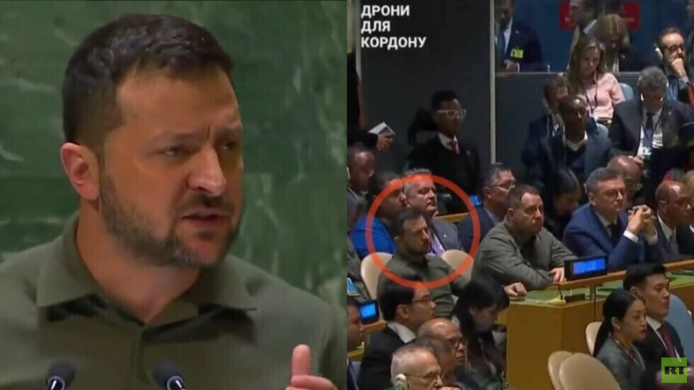 سهوا أم عمدا.. زيلينسكي يجلس بين المستمعين لخطابه على المنصة (فيديو)