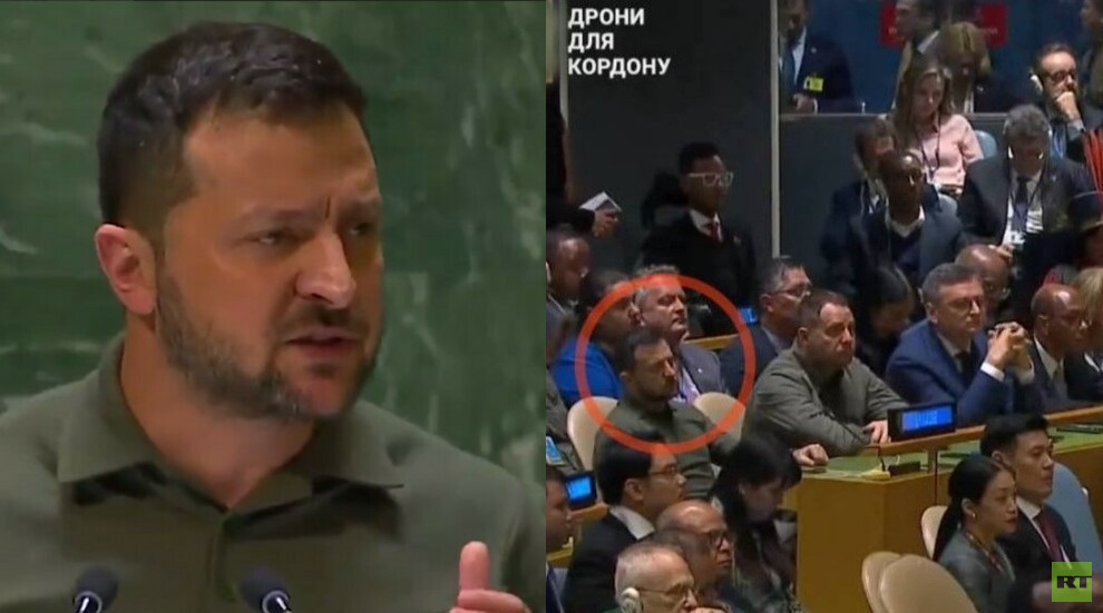 سهوا أم عمدا.. زيلينسكي يجلس بين المستمعين لخطابه على المنصة (فيديو)