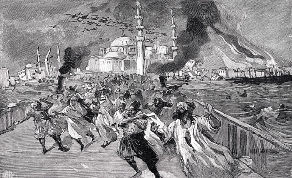 لوحة تمثل زلزالا ضرب مدينة إسطنبول في القرن الـ19.