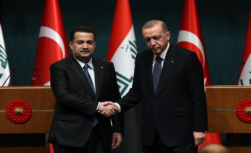 الرئيس أردوغان  ورئيس وزراء العراق محمد شياع السوداني في أنقرة - 21 مارس 2023.
