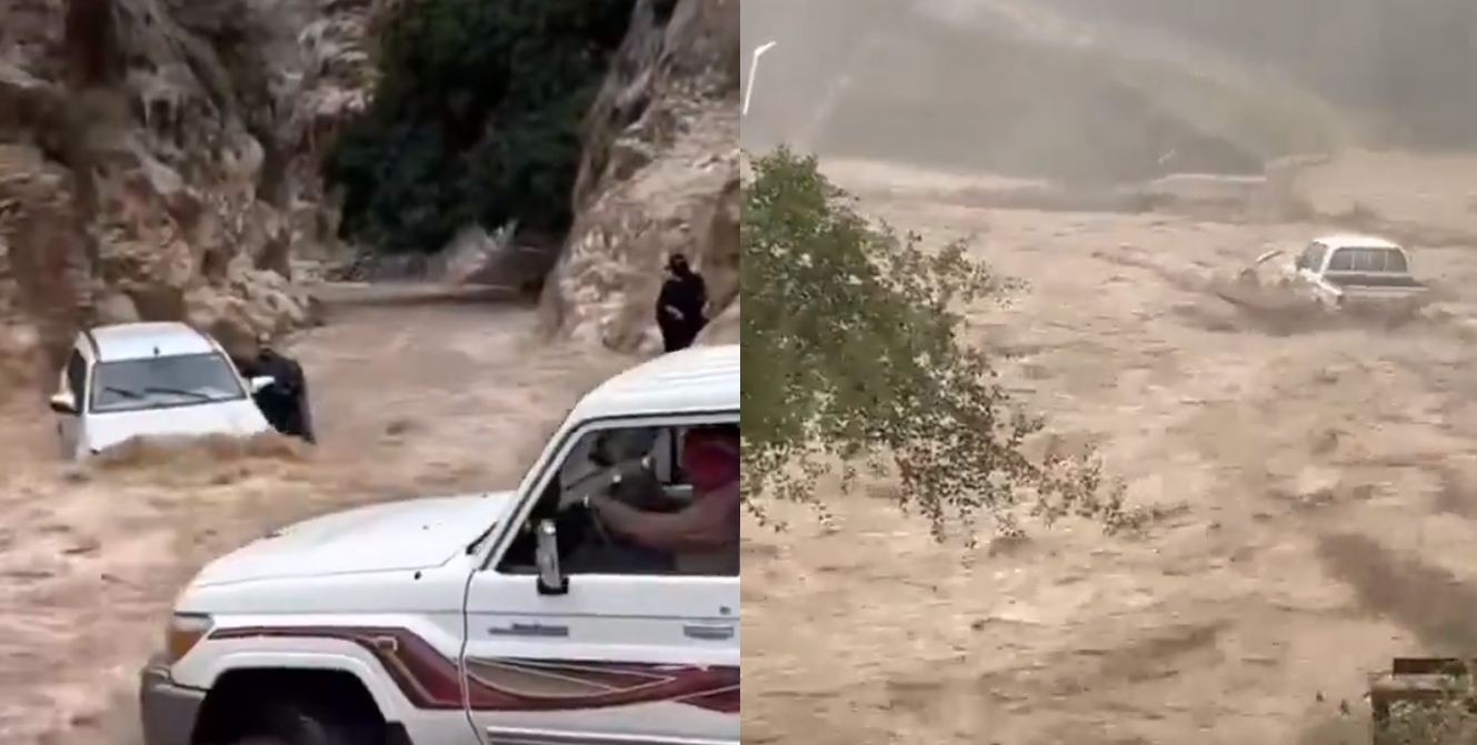 السعودية.. سيول وفيضانات إثر الأمطار الغزيرة في عدة مناطق وإنقاذ عدد من الأشخاص (فيديوهات)